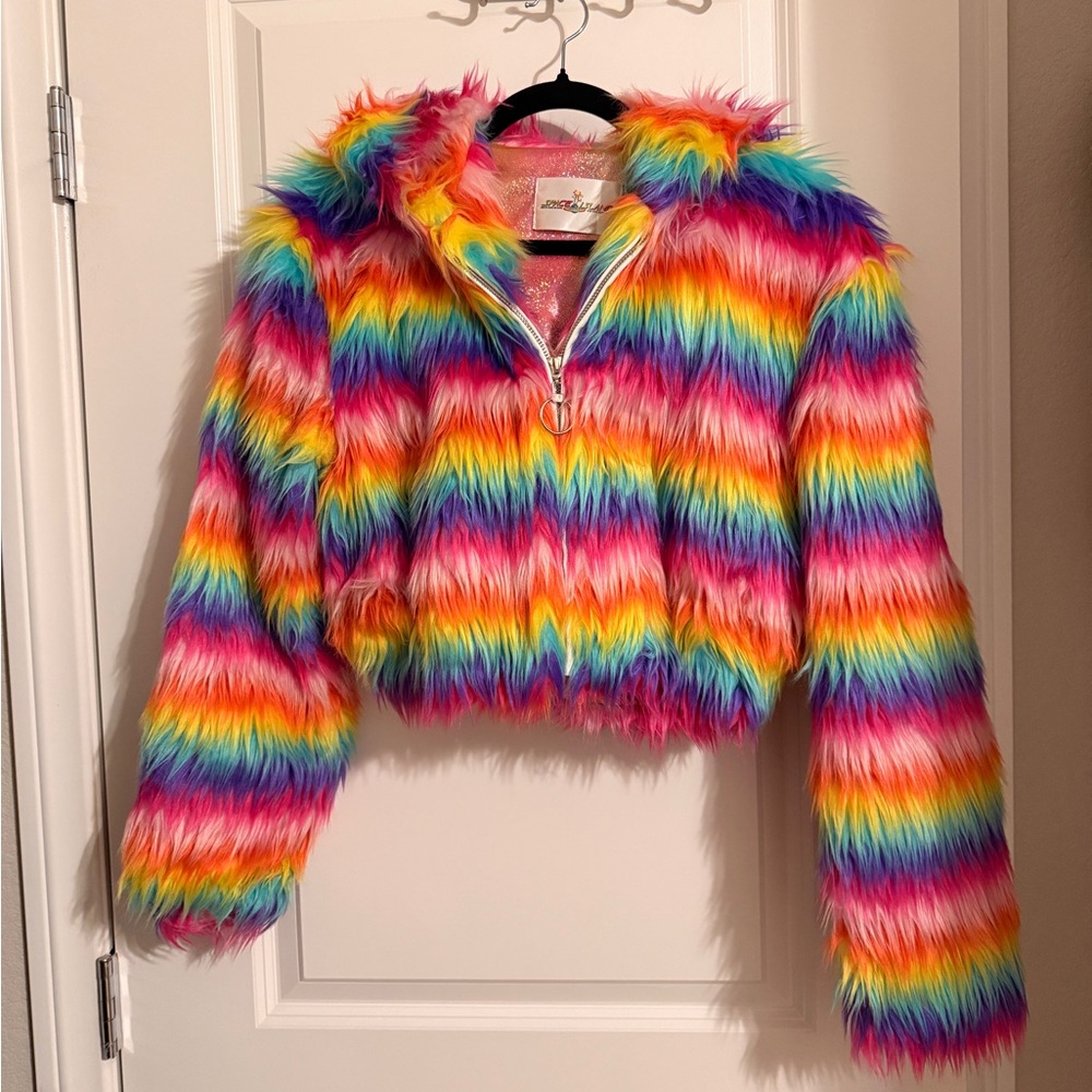 Space Island Custom Rainbow Fur Coat